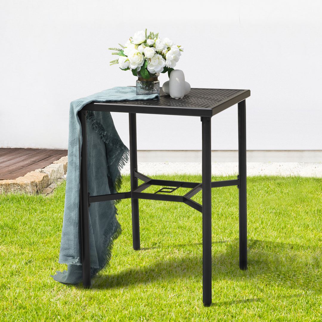 Outdoor 28" Square Bar Table with Mesh Top and 1.57" Umbrella Hole