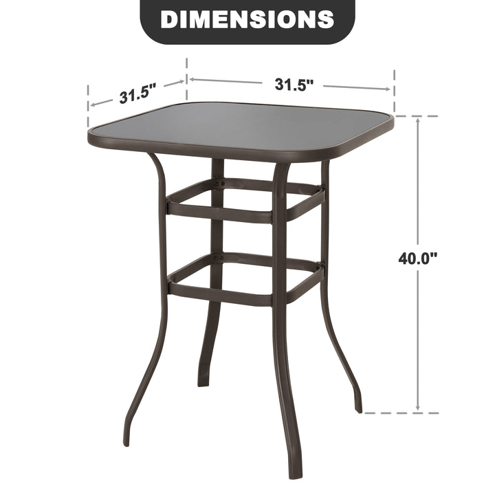 Outdoor 32 Inch Square Bar Table with Silk Screen Glass Tabletop
