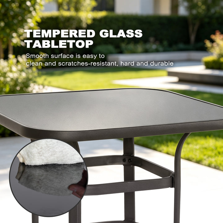 Outdoor 32 Inch Square Bar Table with Silk Screen Glass Tabletop