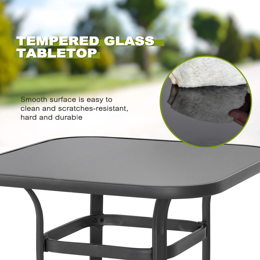 Outdoor 32 Inch Square Bar Table with Silk Screen Glass Tabletop