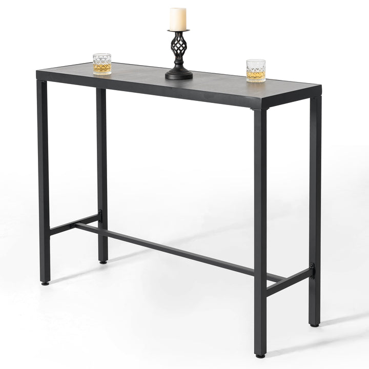 Outdoor Iron Bar Table with 3D-Print Tempered Glass Tabletop, Gray