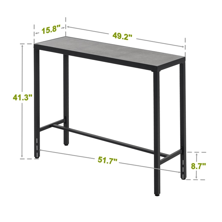 Outdoor Iron Bar Table with 3D-Print Tempered Glass Tabletop, Gray