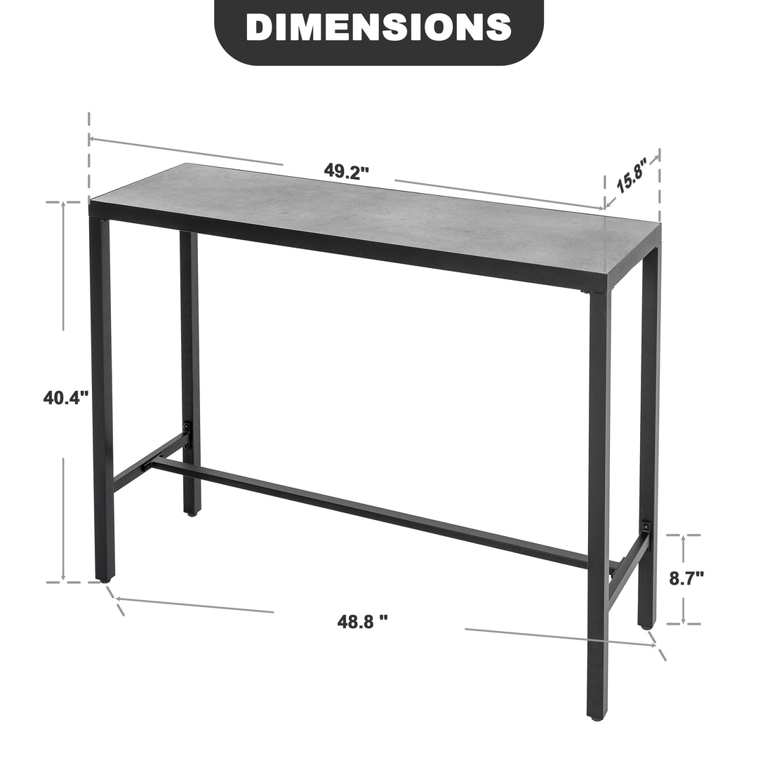 Outdoor Iron Bar Table with 3D-Print Tempered Glass Tabletop, Gray