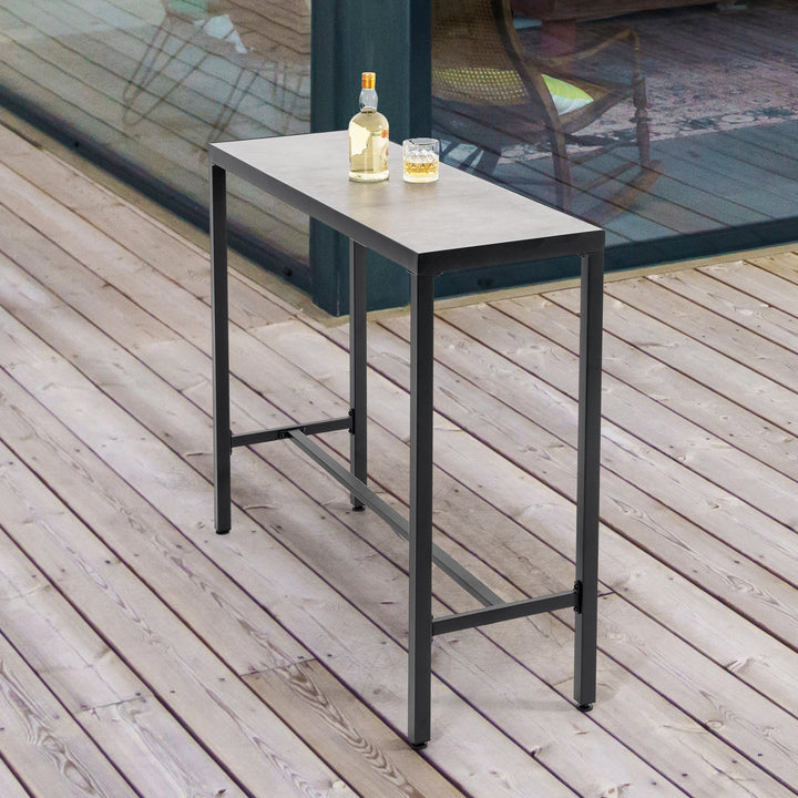 Outdoor Iron Bar Table with 3D-Print Tempered Glass Tabletop, Gray