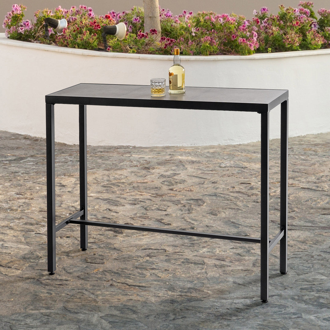 Outdoor Iron Bar Table with 3D-Print Tempered Glass Tabletop, Gray