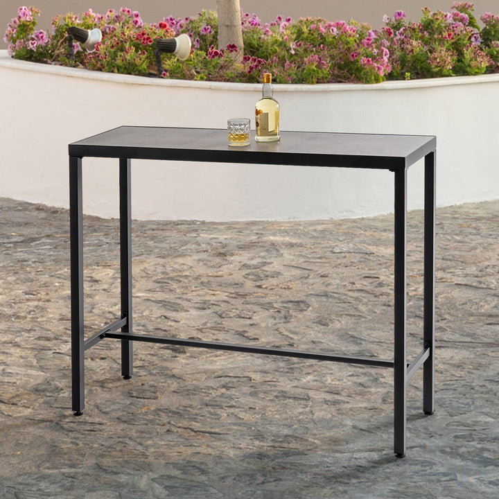 Outdoor Iron Bar Table with 3D-Print Tempered Glass Tabletop, Gray