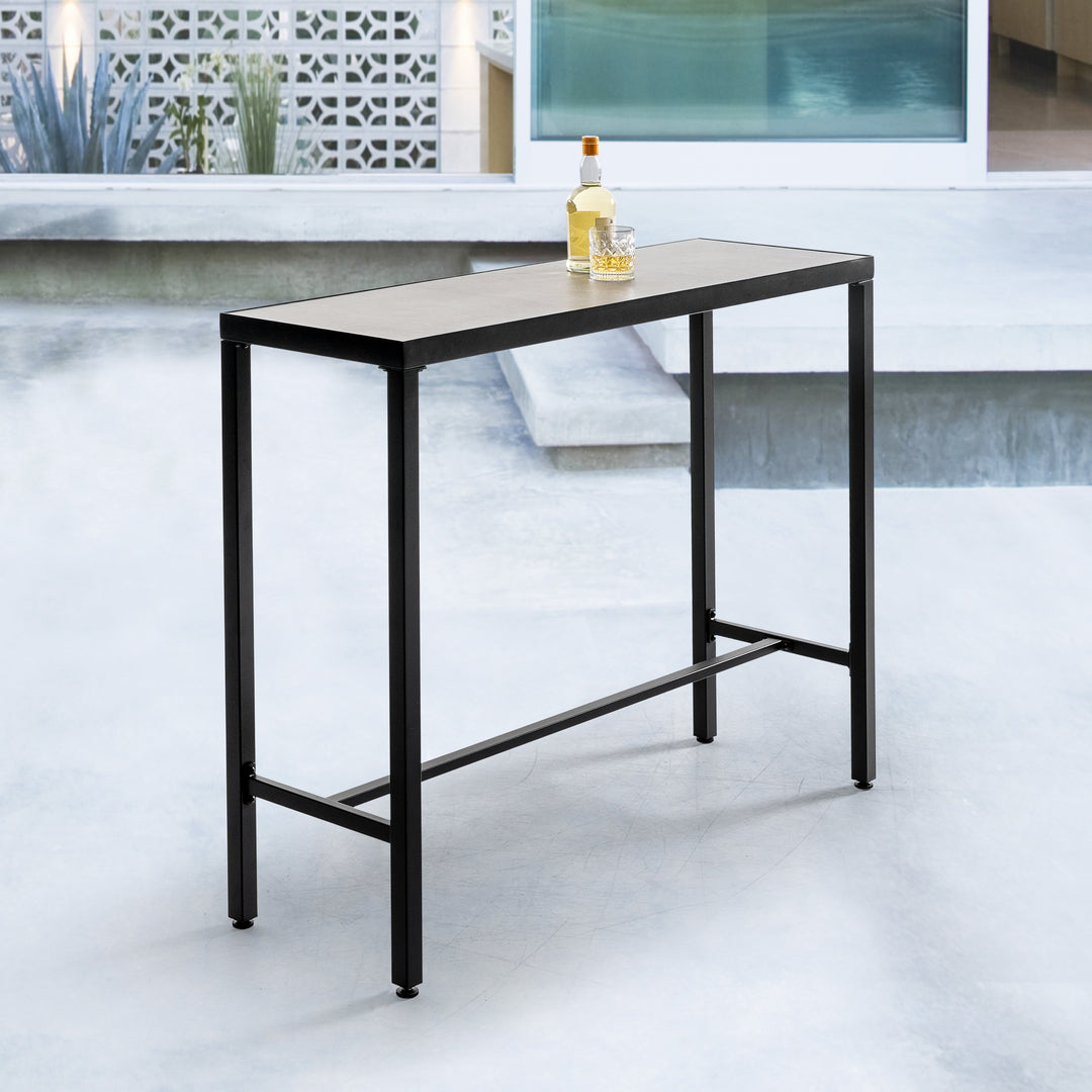 Outdoor Iron Bar Table with 3D-Print Tempered Glass Tabletop, Gray