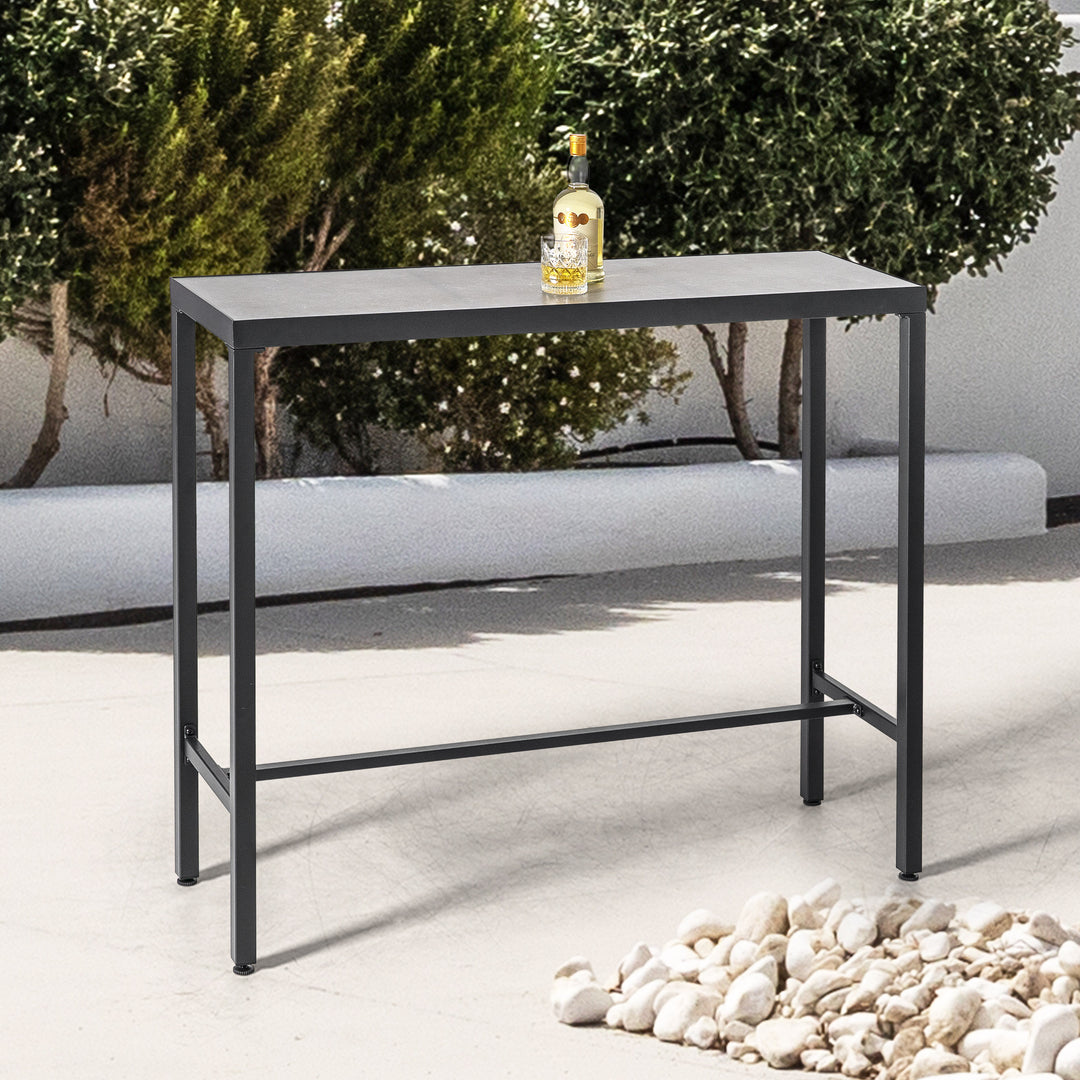 Outdoor Iron Bar Table with 3D-Print Tempered Glass Tabletop, Gray