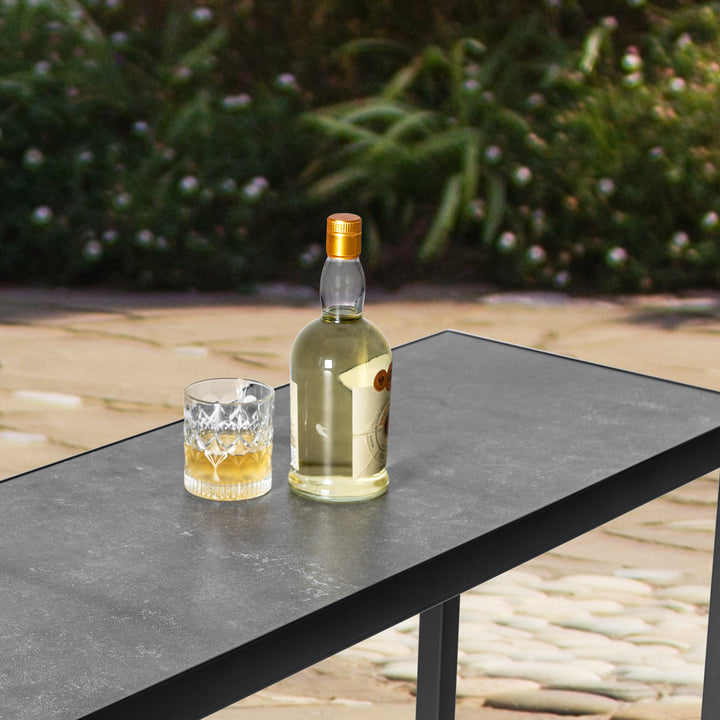 Outdoor Iron Bar Table with 3D-Print Tempered Glass Tabletop, Gray