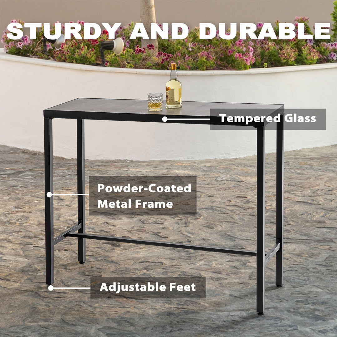 Outdoor Iron Bar Table with 3D-Print Tempered Glass Tabletop, Gray