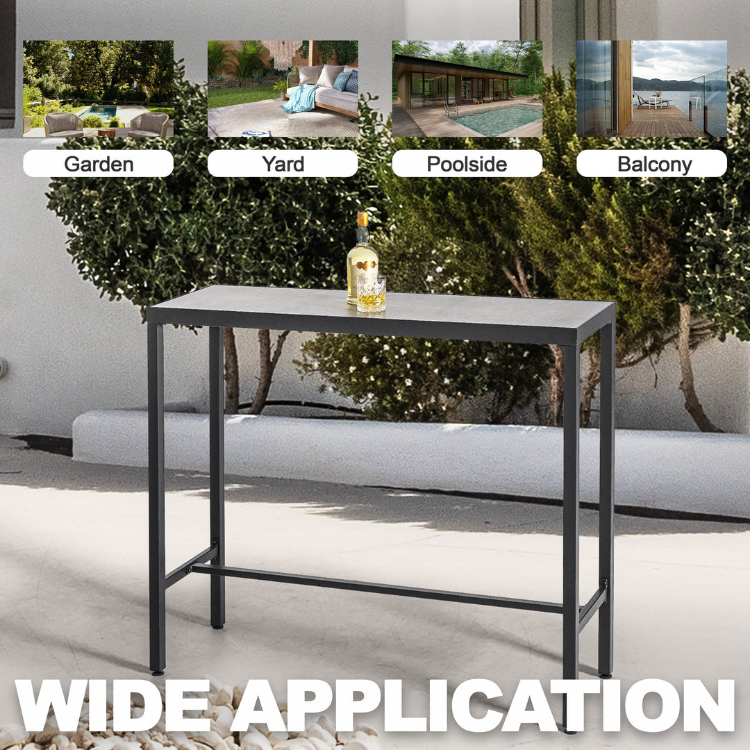Outdoor Iron Bar Table with 3D-Print Tempered Glass Tabletop, Gray