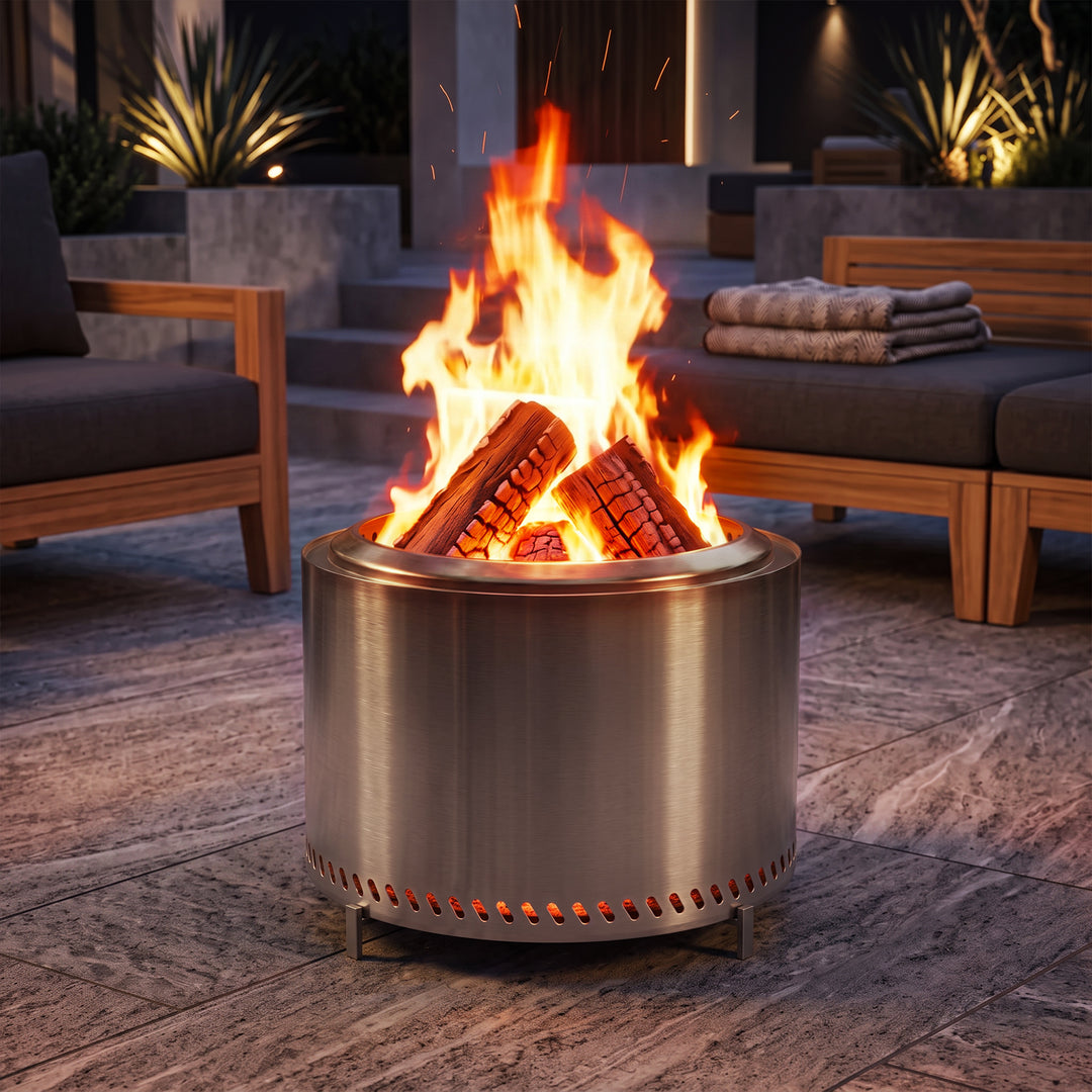 19.3" Dia x 15.5" H Round Stainless Steel Patio Fire Pit with Oxford Cover