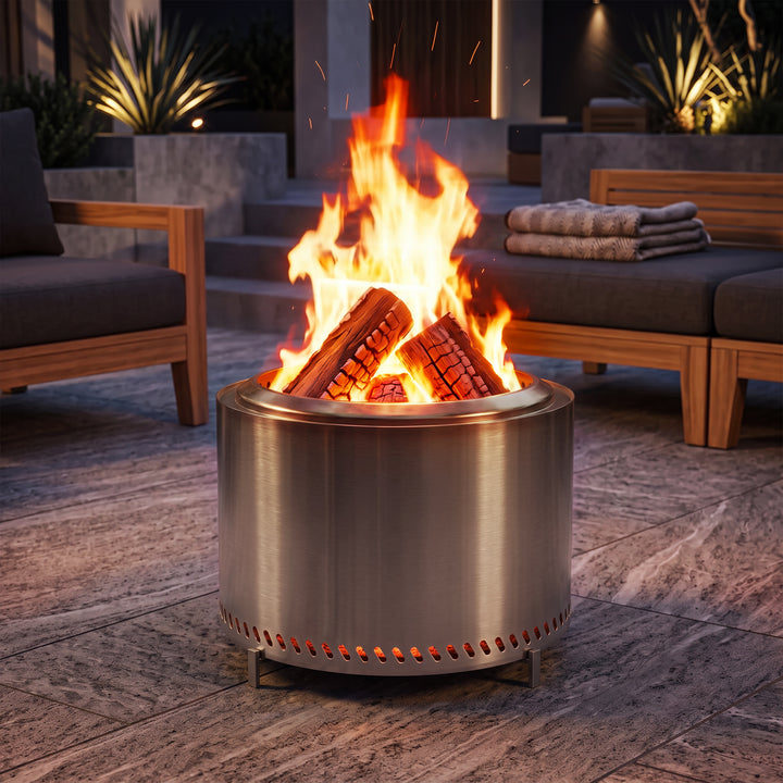 19.3" Dia x 15.5" H Round Stainless Steel Patio Fire Pit with Oxford Cover