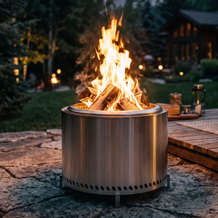 19.3" Dia x 15.5" H Round Stainless Steel Patio Fire Pit with Oxford Cover