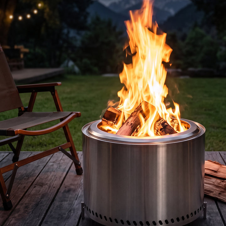 19.3" Dia x 15.5" H Round Stainless Steel Patio Fire Pit with Oxford Cover