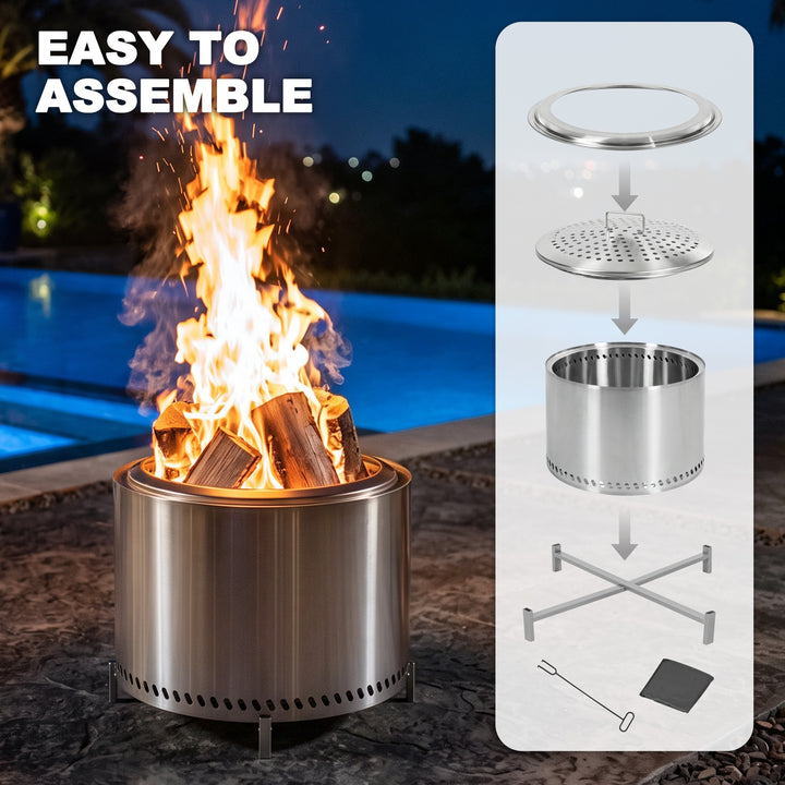 19.3" Dia x 15.5" H Round Stainless Steel Patio Fire Pit with Oxford Cover