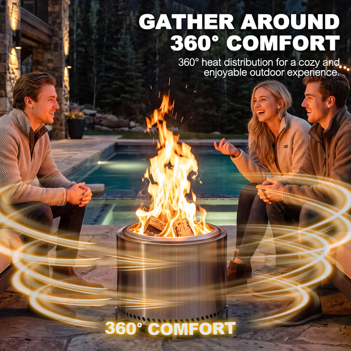 19.3" Dia x 15.5" H Round Stainless Steel Patio Fire Pit with Oxford Cover