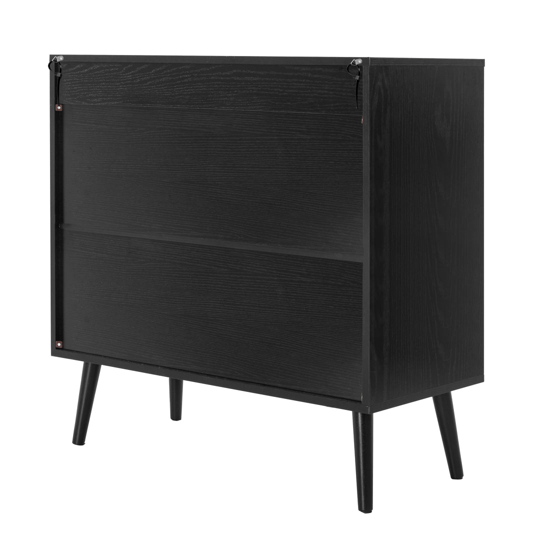 Accent Storage Cabinet with Rattan Doors, Sideboard Buffet Cabinet, Wood Grain Coffee Bar Cabinet, Entryway Cabinet, Adjustable Shelves for Dining Room, Kitchen, Hallway, Living Room, Black