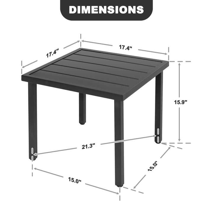 Square Metal Outdoor Side Table with Slatted Tabletop, Powder-Coated Frame
