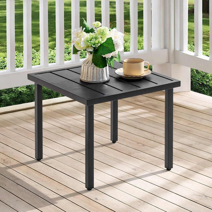 Square Metal Outdoor Side Table with Slatted Tabletop, Powder-Coated Frame
