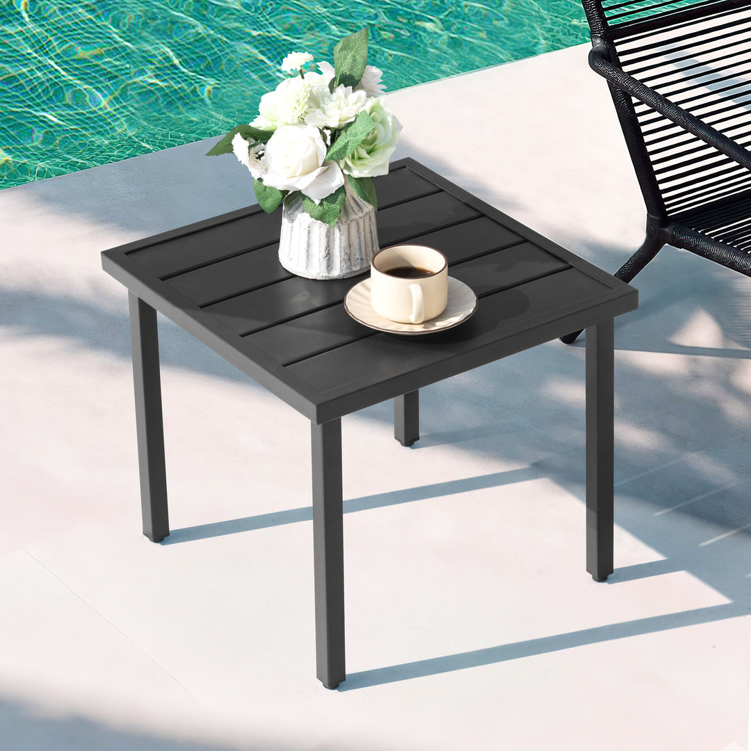 Square Metal Outdoor Side Table with Slatted Tabletop, Powder-Coated Frame