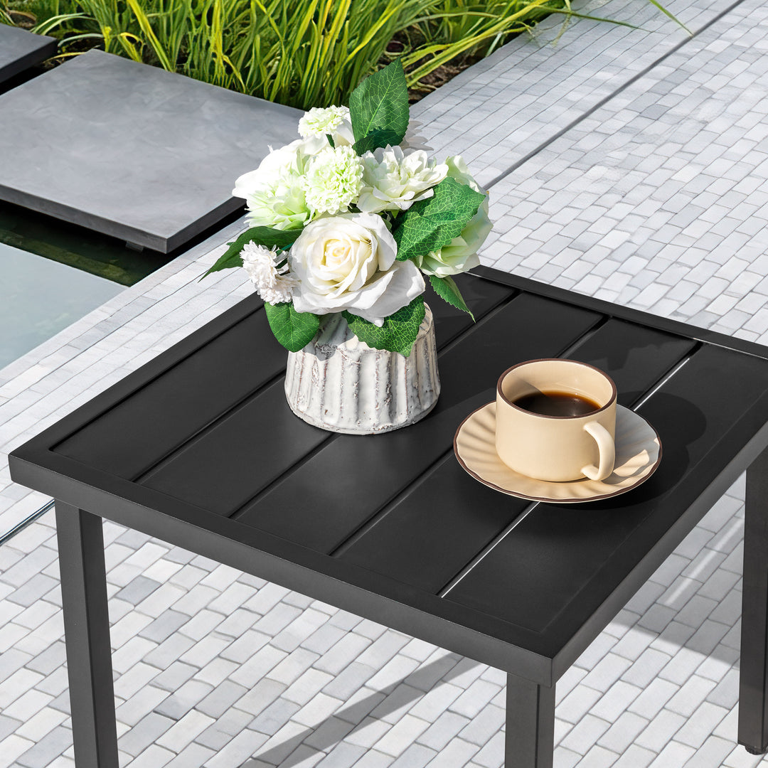 Square Metal Outdoor Side Table with Slatted Tabletop, Powder-Coated Frame
