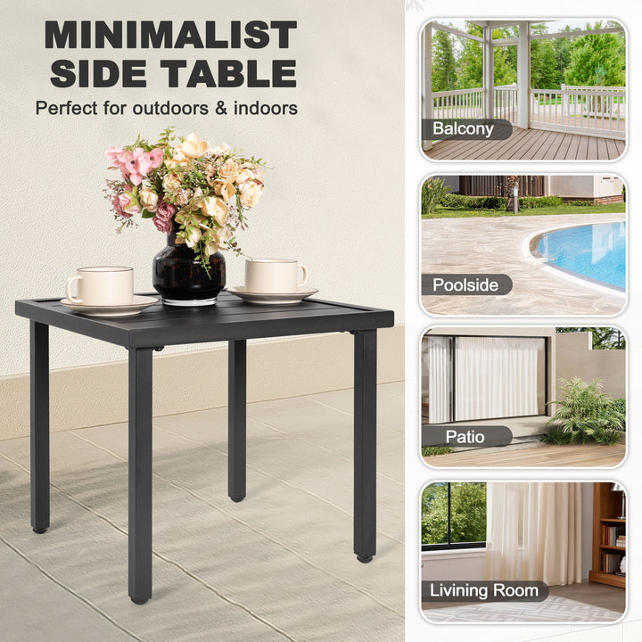 Square Metal Outdoor Side Table with Slatted Tabletop, Powder-Coated Frame