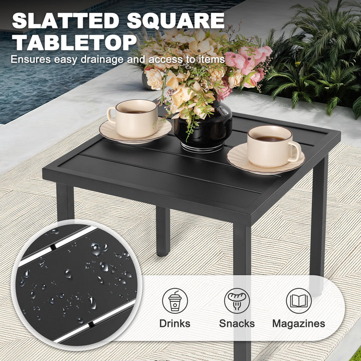 Square Metal Outdoor Side Table with Slatted Tabletop, Powder-Coated Frame