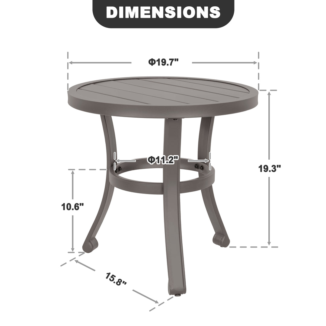 Outdoor Metal Side Table, Weather-Resistant 19.7" Round End Table