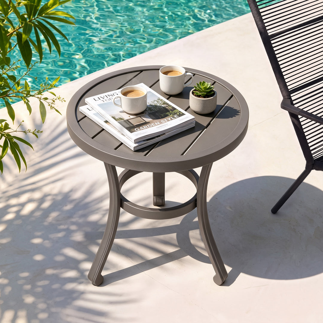 Outdoor Metal Side Table, Weather-Resistant 19.7" Round End Table
