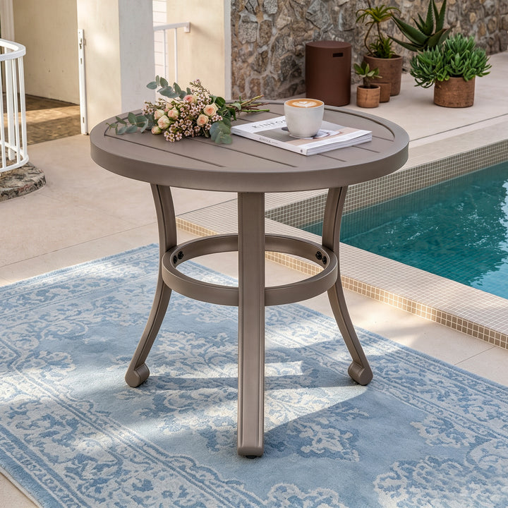 Outdoor Metal Side Table, Weather-Resistant 19.7" Round End Table