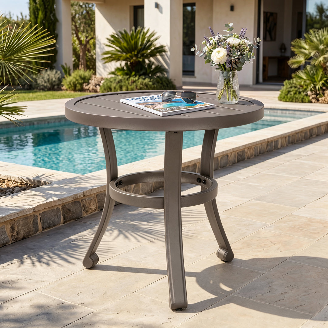 Outdoor Metal Side Table, Weather-Resistant 19.7" Round End Table