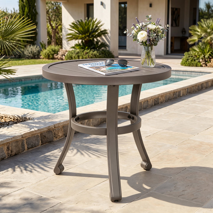 Outdoor Metal Side Table, Weather-Resistant 19.7" Round End Table