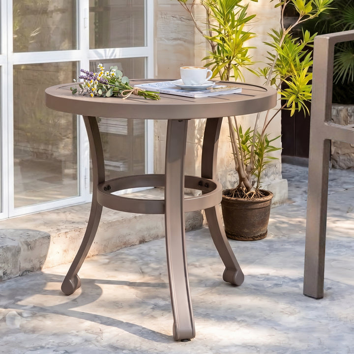 Outdoor Metal Side Table, Weather-Resistant 19.7" Round End Table