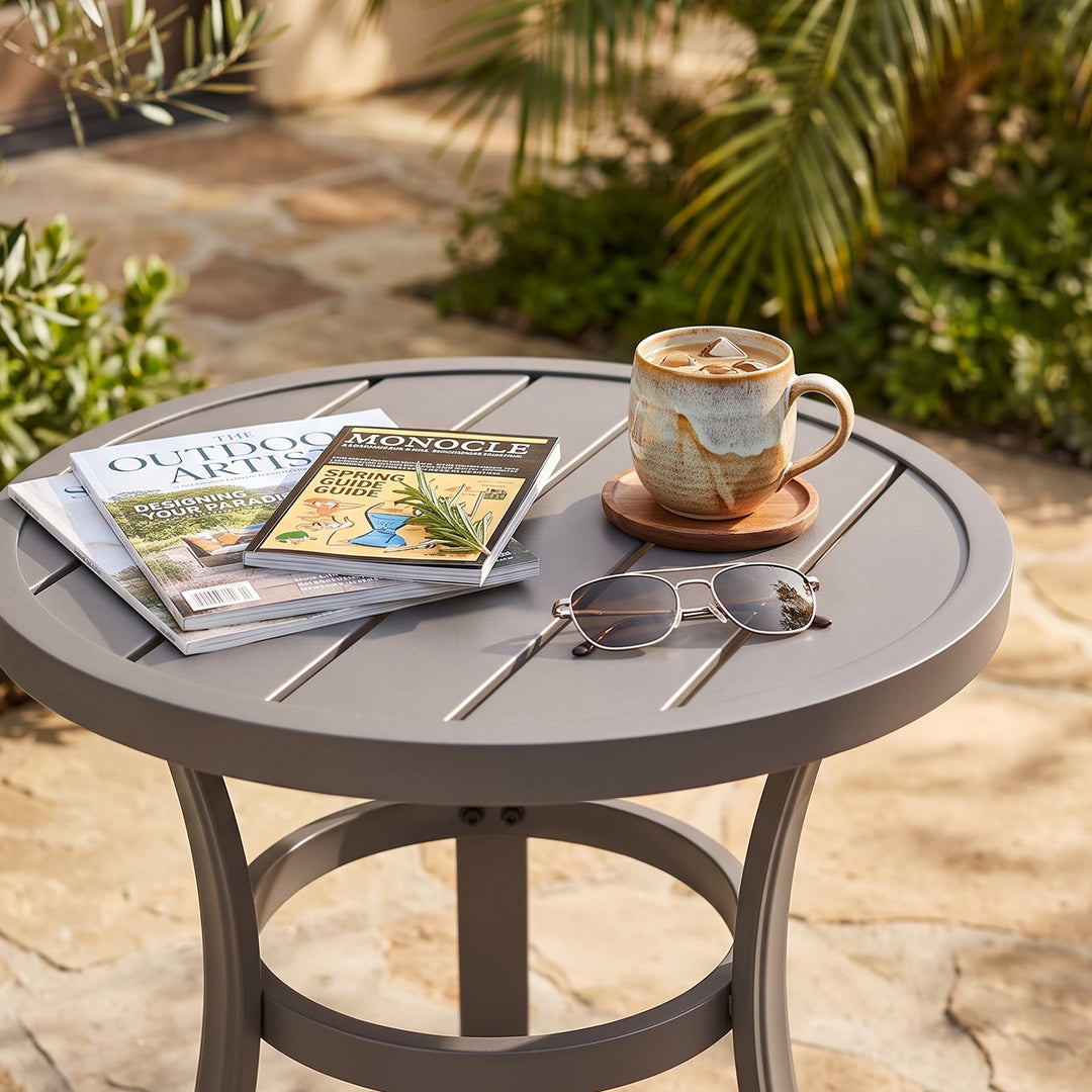 Outdoor Metal Side Table, Weather-Resistant 19.7" Round End Table