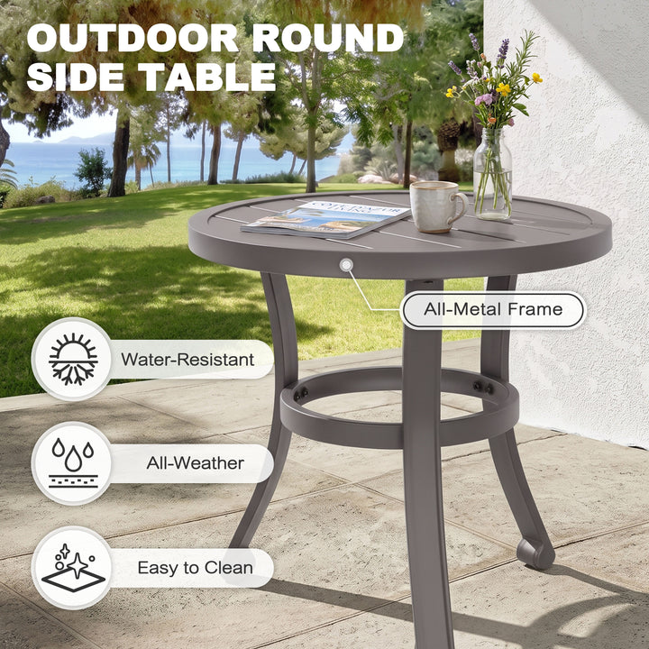 Outdoor Metal Side Table, Weather-Resistant 19.7" Round End Table