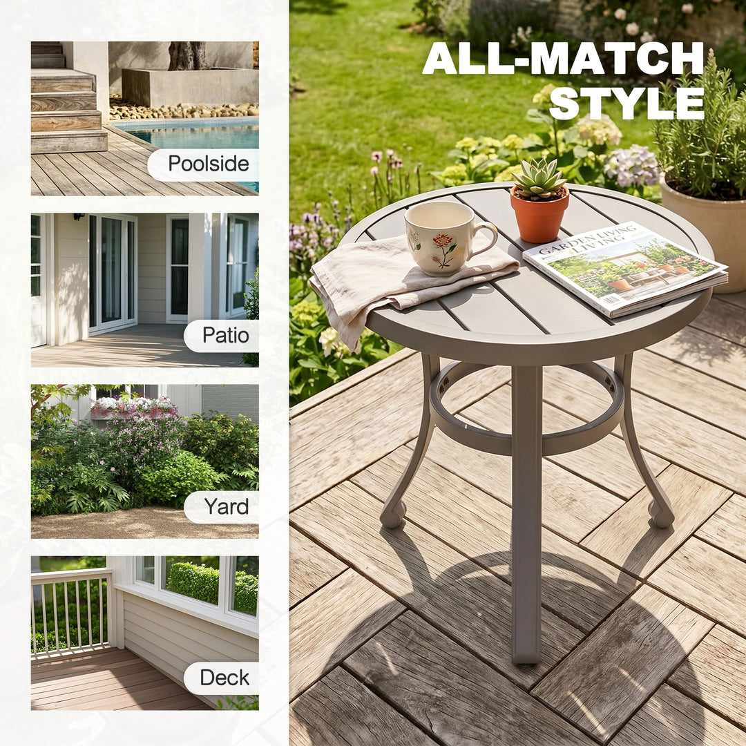 Outdoor Metal Side Table, Weather-Resistant 19.7" Round End Table