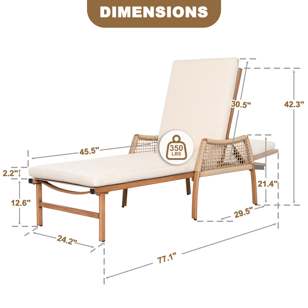 Outdoor Aluminum and Rattan Chaise Lounge Chair with 6-Position Adjustable Backrest, Brown and Beige