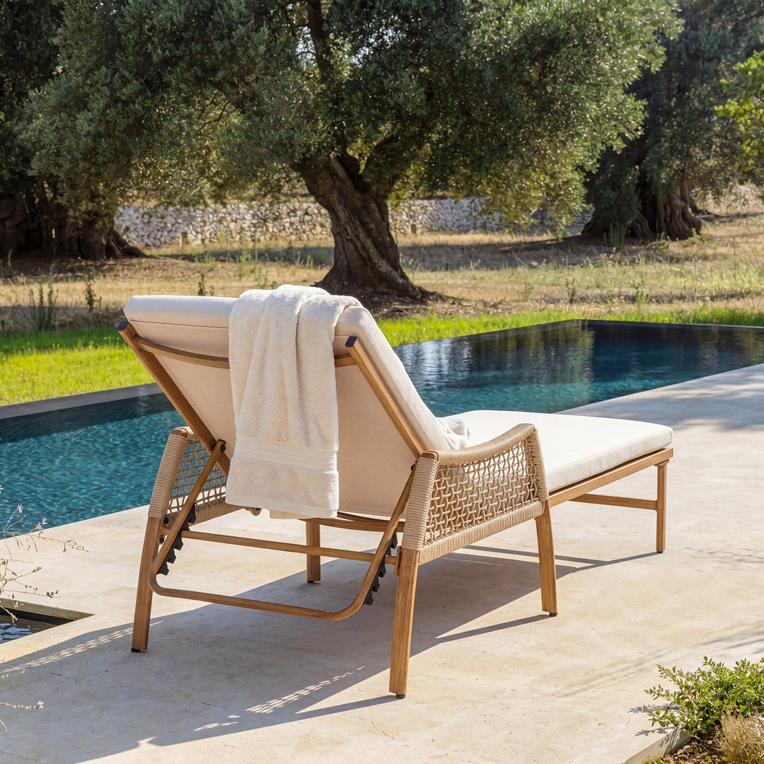 Outdoor Aluminum and Rattan Chaise Lounge Chair with 6-Position Adjustable Backrest, Brown and Beige