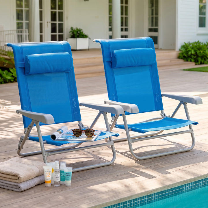 2-Piece Textilene Portable Beach Chair with 8-Position Lay Flat Reclining