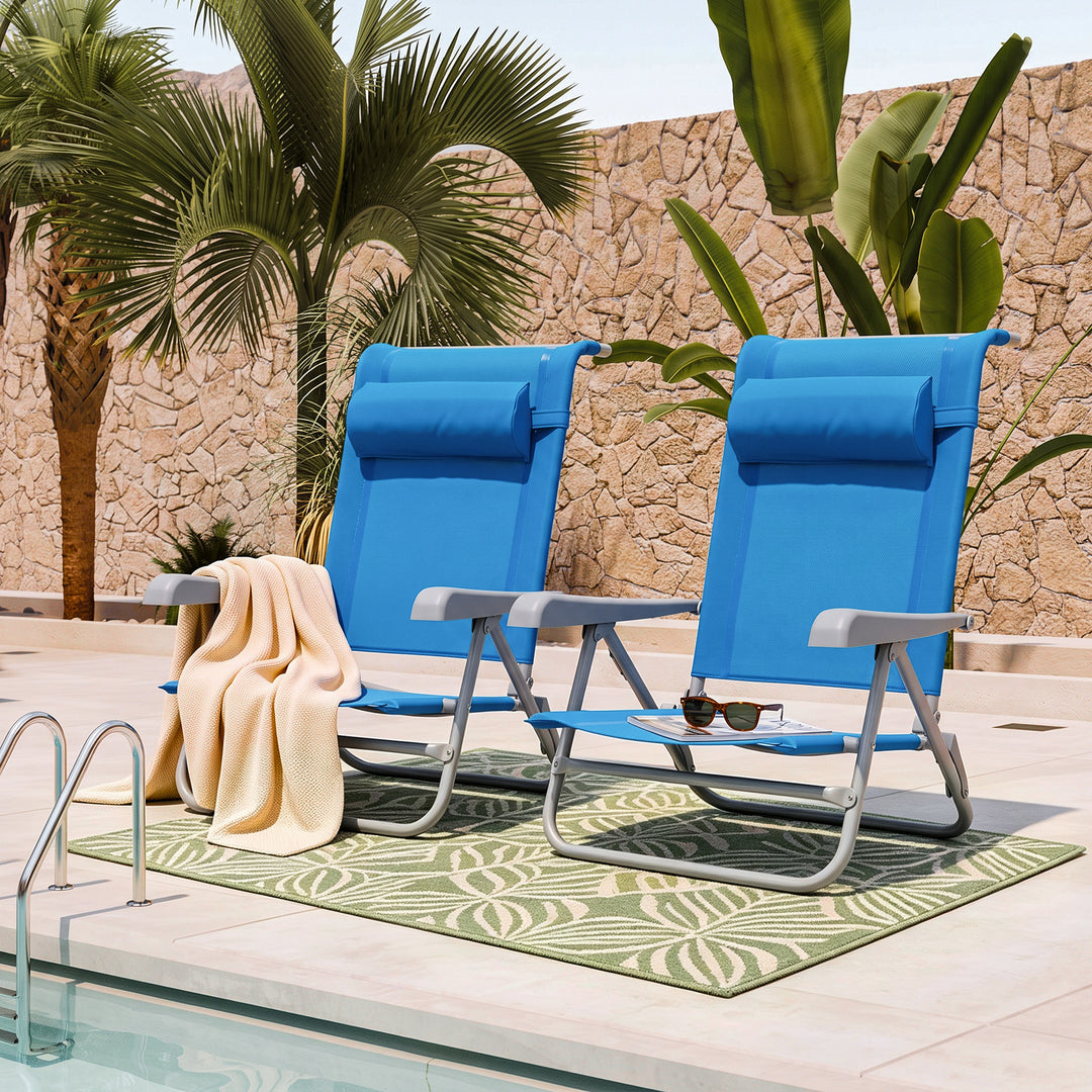 2-Piece Textilene Portable Beach Chair with 8-Position Lay Flat Reclining