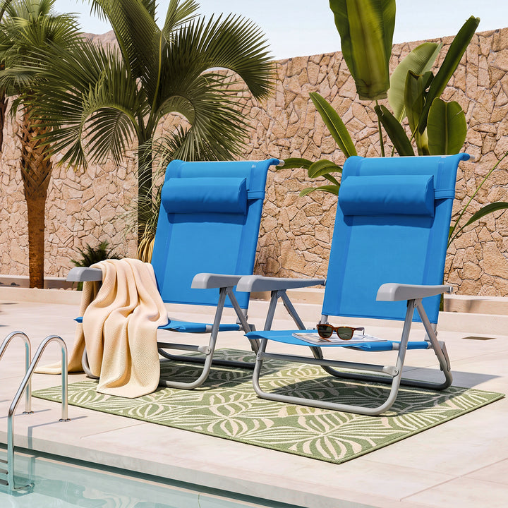 2-Piece Textilene Portable Beach Chair with 8-Position Lay Flat Reclining