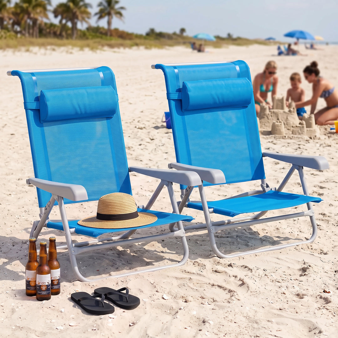 2-Piece Textilene Portable Beach Chair with 8-Position Lay Flat Reclining