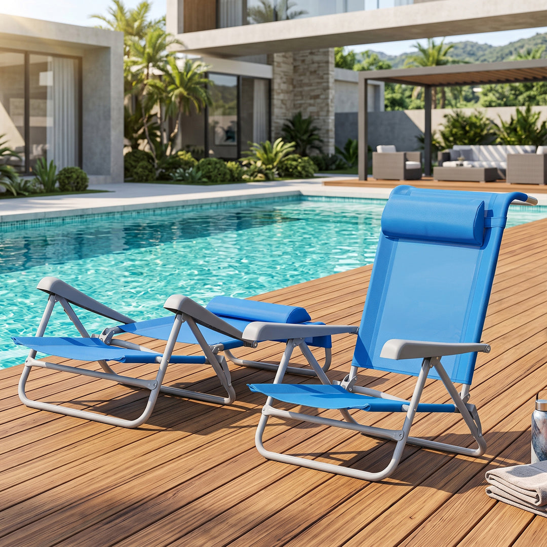 2-Piece Textilene Portable Beach Chair with 8-Position Lay Flat Reclining