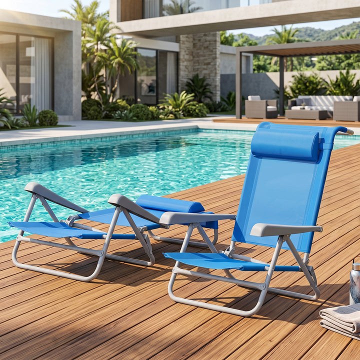 2-Piece Textilene Portable Beach Chair with 8-Position Lay Flat Reclining