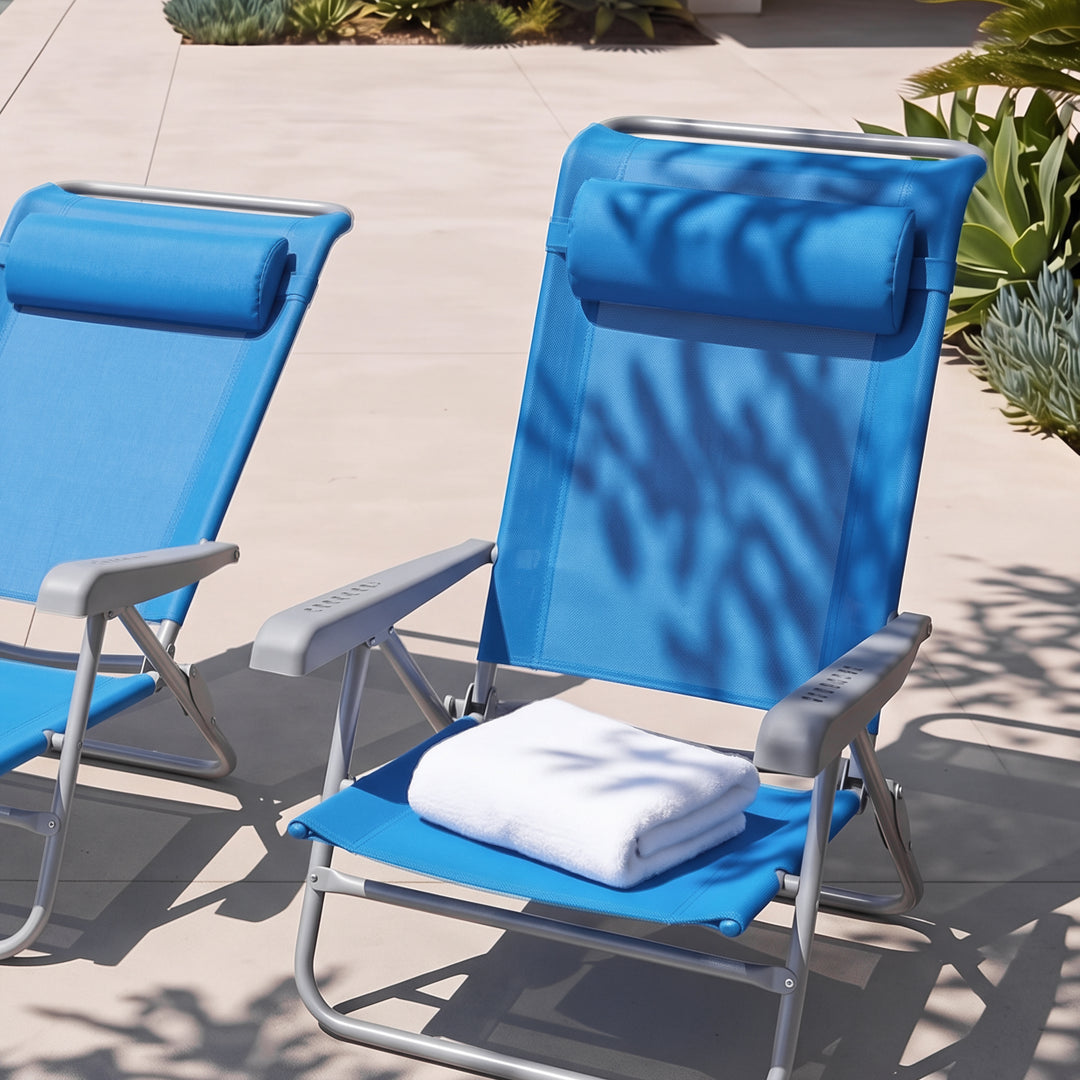 2-Piece Textilene Portable Beach Chair with 8-Position Lay Flat Reclining