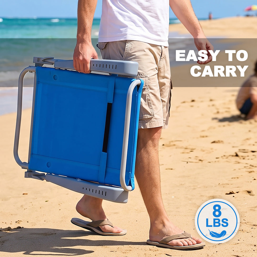 2-Piece Textilene Portable Beach Chair with 8-Position Lay Flat Reclining