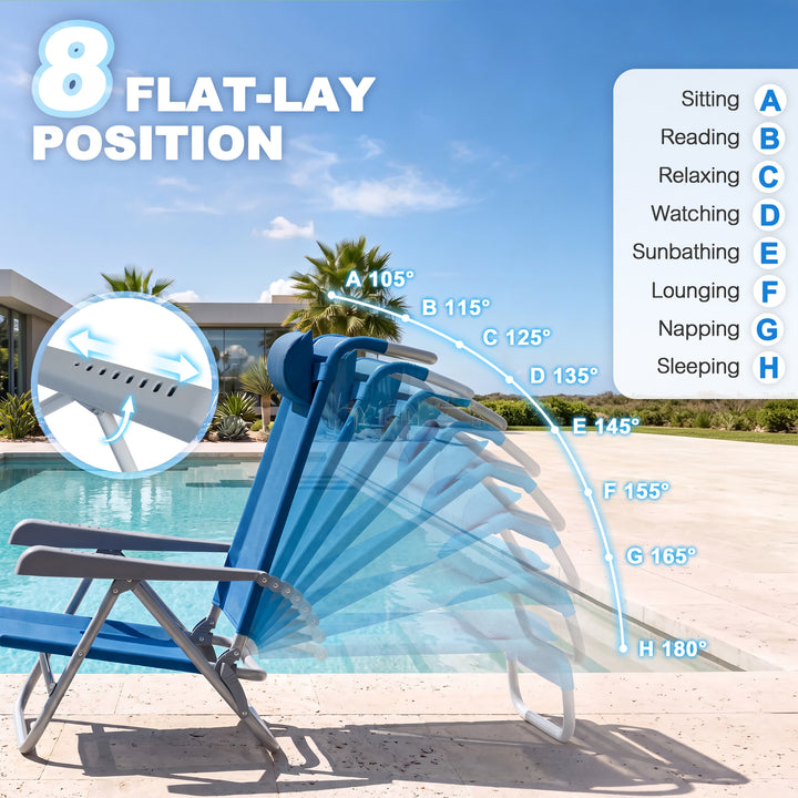 2-Piece Textilene Portable Beach Chair with 8-Position Lay Flat Reclining