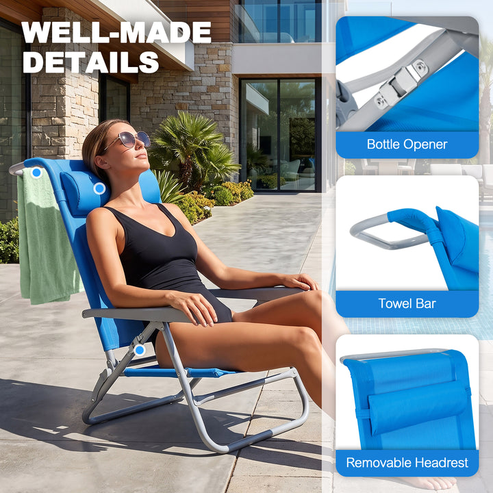 2-Piece Textilene Portable Beach Chair with 8-Position Lay Flat Reclining