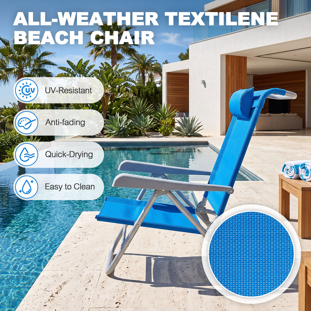 2-Piece Textilene Portable Beach Chair with 8-Position Lay Flat Reclining
